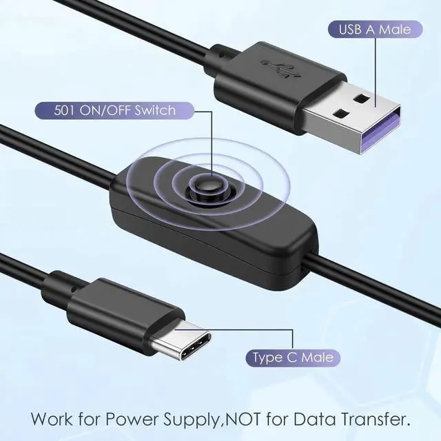 Alt view image 6 of 7 - Aomoproing USB Type C Switch Charging Cable 2 Pack USB A to USB C Male to Male Power Cord with 501 On Off Switch USB to USB-C Adapter Wire for LED Desk Lamp, USB Fan, LED Strips Lighting, 3 Feet