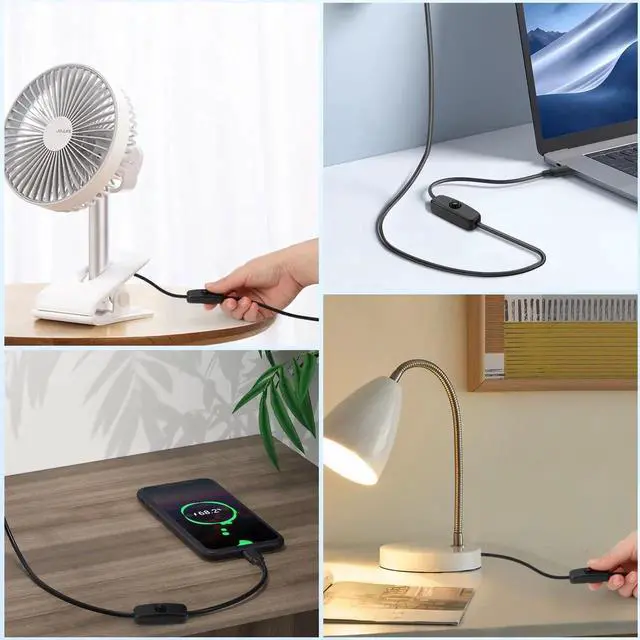 Alt view image 4 of 7 - Aomoproing USB Type C Switch Charging Cable 2 Pack USB A to USB C Male to Male Power Cord with 501 On Off Switch USB to USB-C Adapter Wire for LED Desk Lamp, USB Fan, LED Strips Lighting, 3 Feet