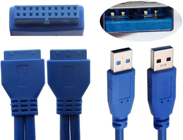 Alt view image 5 of 7 - Aomoproing 2 Port USB 3.0 Splitter Adapter Cable Dual Port USB 3.0 A Male to 20 Pin Motherboard Header Extension Cable for USB Ports Directly to Computer Motherboard Cable(30cm/12inch-USB M)