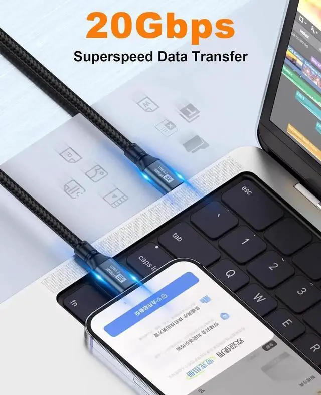 Alt view image 2 of 7 - Aomoproing Short USB C to USB C Cable 1.5ft, 20Gbps Data Transfer & 100W USB 3.2 Gen 2 Type C to Type C Fast Charger Cable Nylon Braided Support 8K@60Hz Video for Thunderbolt3, MacBook Pro