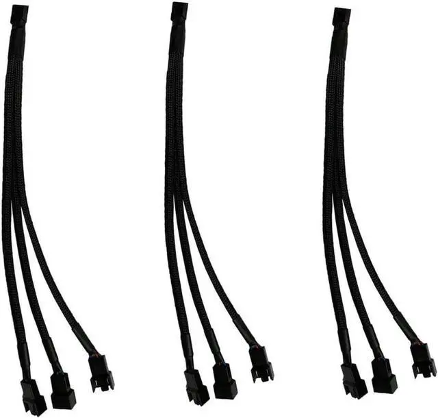Main image of 3 Pack PWM Fan Splitter, Black Sleeved Braided Y Computer Fan Splitter,4 pin Fan Adapter Cable, CPU Fan Splitter 1 to 3 Converter,Fan Extension Power Cable.(1 to 3)