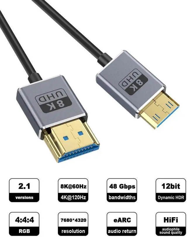 Alt view image 6 of 7 - 8K Mini HDMI to HDMI Cable, 48Gbps Mini HDMI Male to HDMI Male Cable, Ultra Thin Mini HDMI Cord OD2.5mm, Support 8K@60Hz, 4K@240Hz, Dynamic HDR, eARCg for Laptop,Tablet,HDTV,Projector 4FT/1.2M