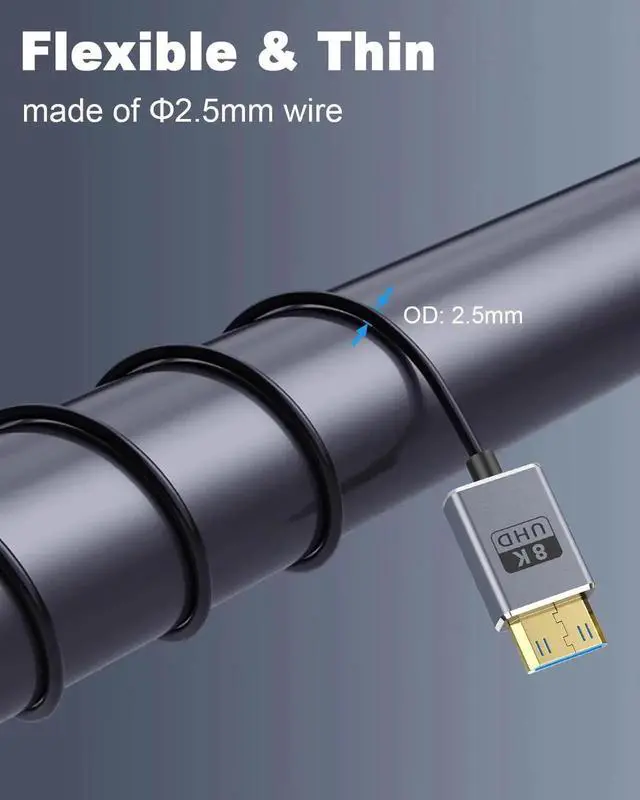 Alt view image 4 of 7 - 8K Mini HDMI to HDMI Cable, 48Gbps Mini HDMI Male to HDMI Male Cable, Ultra Thin Mini HDMI Cord OD2.5mm, Support 8K@60Hz, 4K@240Hz, Dynamic HDR, eARCg for Laptop,Tablet,HDTV,Projector 4FT/1.2M