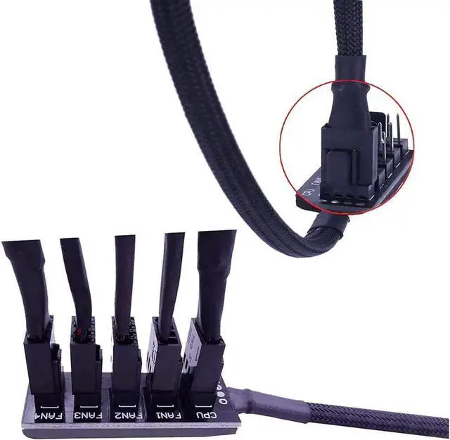 Alt view image 2 of 7 - 4-Pin PWM Fan Power Supply Cable 15 Inches 1 to 5 Way PC CPU Cooling Case Fan Splitter Hub Adapter Cable Motherboard Fan Power Extension Cable Cord Wire for 4-pin or 3-pin Cooling Fans