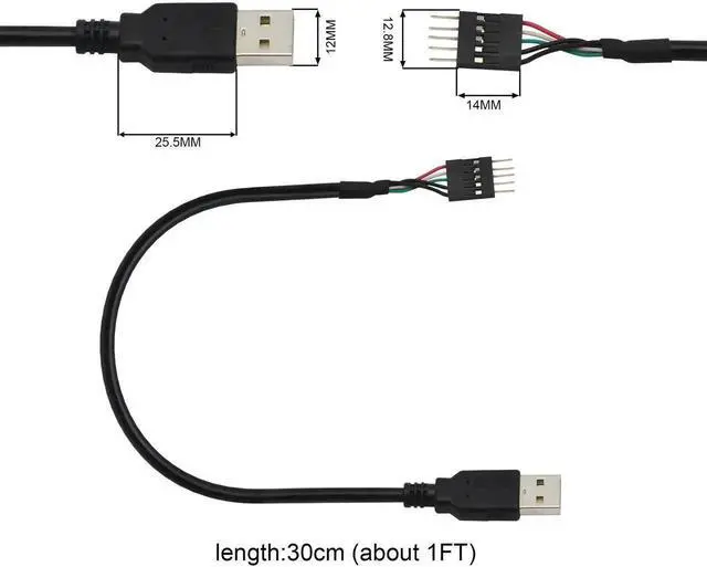 Alt view image 2 of 4 - Aomoproing 5 Pin Motherboard Header to USB A, Dupont IDC 5-Pin to USB 2.0 Male Extender Adapter Cable-2PCS(1FT)