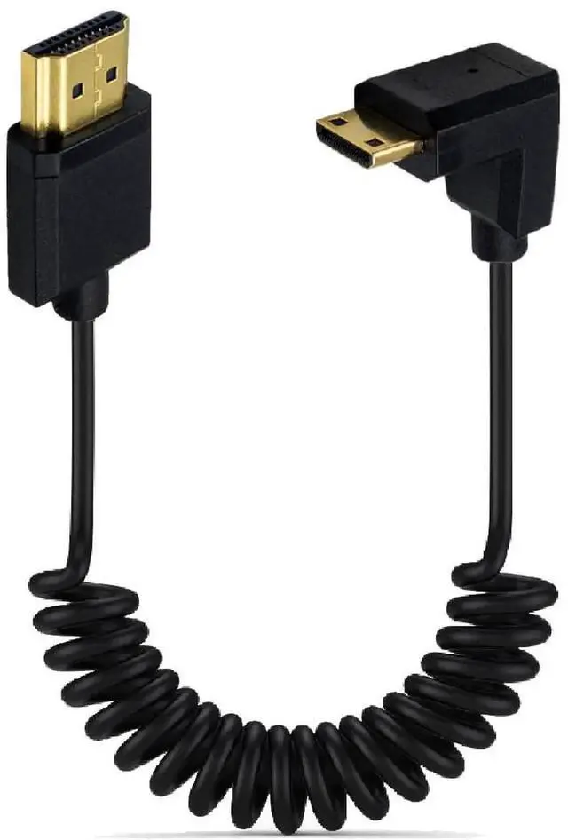 Main image of AOMOPROING 3.9 Feet Mini HDMI to HDMI 4K@60Hz Coiled Cable, Downward Angle Mini HDMI 2.0 Male to HDMI 2.0 Male High Definition Adapter Converter Spiral Spring Cord, 18Gbps High Speed