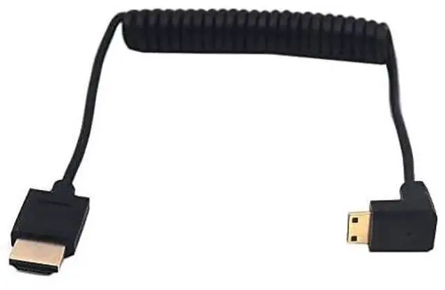 Alt view image 3 of 6 - AOMOPROING 3.9 Feet Mini HDMI to HDMI 4K@60Hz Coiled Cable, Downward Angle Mini HDMI 2.0 Male to HDMI 2.0 Male High Definition Adapter Converter Spiral Spring Cord, 18Gbps High Speed