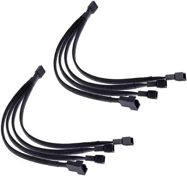 Main image of PWM Fan Splitter Cable 4 Pin Black Sleeved Case Fan Splitter Cable 1 to 4 Converter Braided Y Splitter Computer PC Fan Extension Power Cable 105 Inches 2 Pack