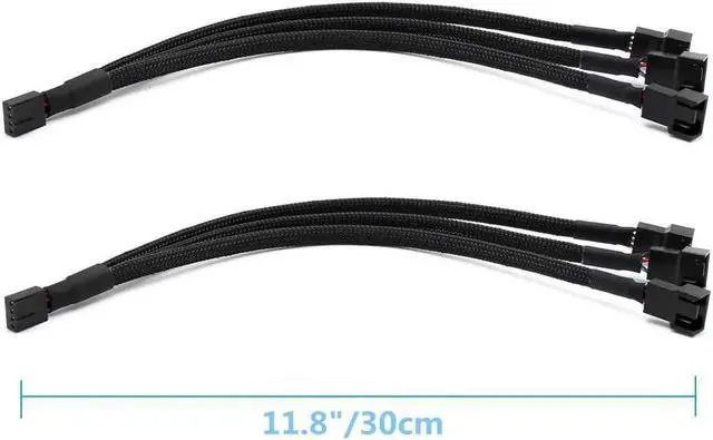 Alt view image 3 of 5 - PWM Fan Splitter Adapter Cable Sleeved Braided Y Splitter Computer PC 4 Pin Fan Extension Power Cable 1 to 3 Converter for Computer ATX Case 4-Pin/3-Pin Cooling Fan Cable (11.8" -2 Pack)
