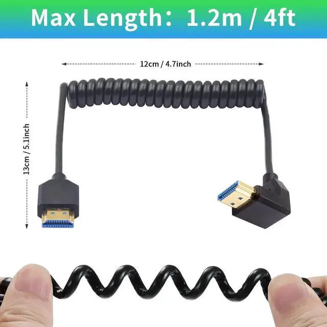 Alt view image 4 of 7 - AOMOPROING 90 Degree HDMI Coiled Cable 8K, Extreme Thin Down Angled HDMI Male to Male Coiled Cable, Short HDMI Cable High Speed 48Gbps Support 8K@60Hz 4K@120 for TV/Xbox /PS4 /PS5 4FT/1.2M