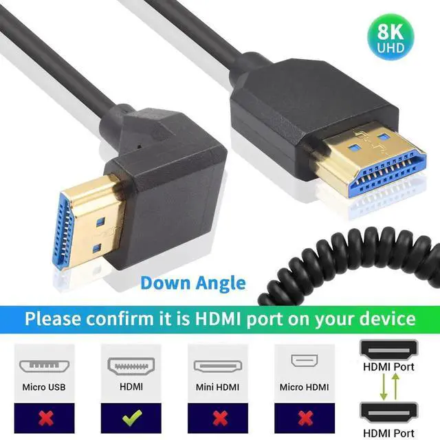 Alt view image 3 of 7 - AOMOPROING 90 Degree HDMI Coiled Cable 8K, Extreme Thin Down Angled HDMI Male to Male Coiled Cable, Short HDMI Cable High Speed 48Gbps Support 8K@60Hz 4K@120 for TV/Xbox /PS4 /PS5 4FT/1.2M
