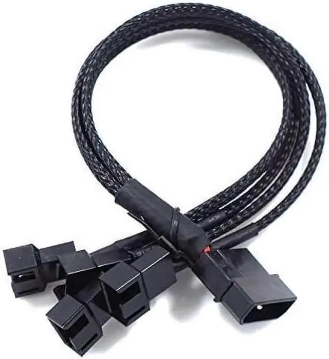 Alt view image 2 of 3 - Aomoproing 4-Pin Molex to 4 x 3/4-Pin PC Case Fan Sleeved Adapter Cable