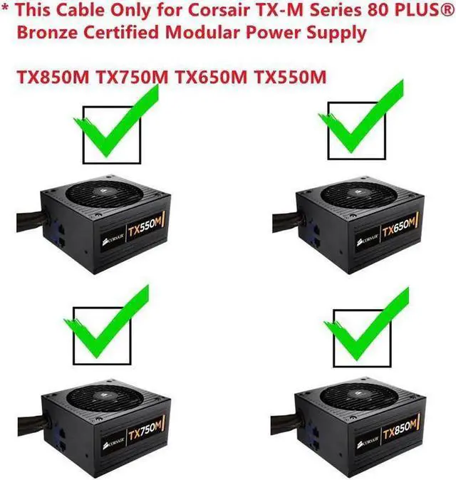 Alt view image 6 of 6 - Aomoproing CPU 8Pin to 8Pin (4+4Pin) Modular Power Supply Cable For TX850M TX750M TX650M TX550M TX-M Series Semi Modular PSU 60CM