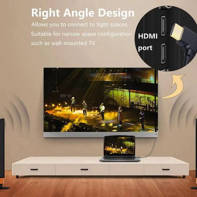 Alt view image 7 of 7 - AOMOPROING 4K HDMI Cable 1.4,90 Degrees Angle HDMI Male to Male Cable 4k@30Hz,Gold-Plated Connector,Support ARC, 3D, Ethernet,for HD TV, Lactop, PC,Projector-Black(1m/3.2Ft) (Black - Right to Right)