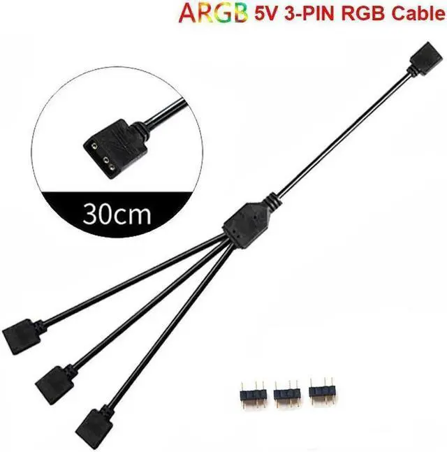 Alt view image 3 of 4 - Aomoproing 2 Pack 5V 3-Pin RGB 3-Way Female to x Female RBW LED Strip Splitter Cable,3 Port AURA RGB Lighting Hub w/ Gender Changer Adapter - 1 Foot