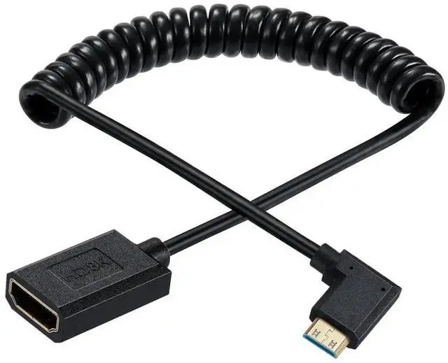 Alt view image 5 of 7 - AOMOPROINGMini HDMI to HDMI Coiled Cable, 90 Degree Angle High Speed Mini HDMI Male to HDMI 2.1 Female Spiral Adapter Cord 8K 60hz 4K 120Hz for Camcorder, HD TV, PC and More (mini HDMI Left Angle) 4FT