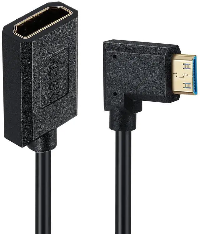 Main image of AOMOPROINGMini HDMI to HDMI Coiled Cable, 90 Degree Angle High Speed Mini HDMI Male to HDMI 2.1 Female Spiral Adapter Cord 8K 60hz 4K 120Hz for Camcorder, HD TV, PC and More (mini HDMI Left Angle) 4FT