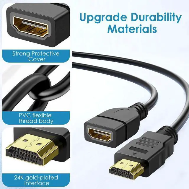 Alt view image 7 of 7 - AOMOPROING 2 Pack HDMI Extension Cable 3 Feet High Speed HDMI Male to Female Adapter Cord 1080P HDMI Cable Extender Video Wire for for HDTV, Monitor, PC, Laptop, Projector