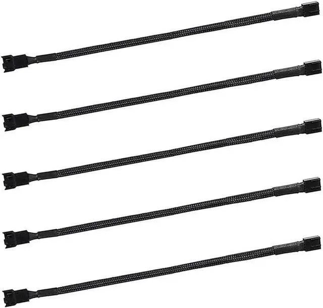Main image of Aomoproing 5 Pack- 11.8 inch PWM Fan Extension Cable PC Fan Extension Cable Compatible with ATX Case 3 Pin & 4 Pin Cooling Fans Durable Black Nylon Braided Case Fan Extension Cable