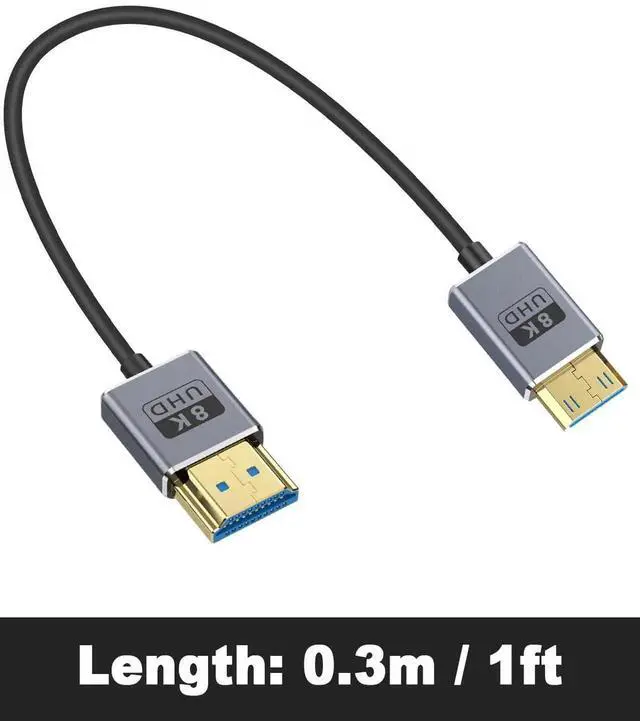 Alt view image 2 of 7 - AOMOPROING 8K Short Mini HDMI to HDMI Adapter Cable 1FT/30cm, 48Gbps, 8K@60Hz, 4K@240Hz, Coaxial/Ultra Thin Mini HDMI Male to HDMI Male Cable OD2.5mm for Laptop,Tablet,HDTV,Projector