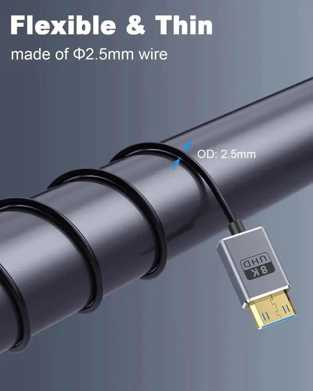 Alt view image 7 of 7 - AOMOPROING 8K Short Mini HDMI to HDMI Adapter Cable 1FT/30cm, 48Gbps, 8K@60Hz, 4K@240Hz, Coaxial/Ultra Thin Mini HDMI Male to HDMI Male Cable OD2.5mm for Laptop,Tablet,HDTV,Projector