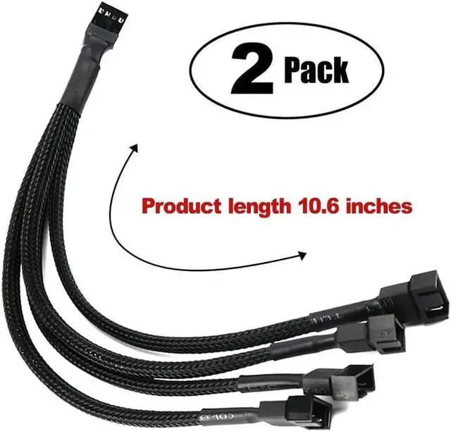 Alt view image 3 of 4 - PWM Fan Splitter , 4 pin Adapter Cable Sleeved Braided Y Splitter for Desktop Computer CPU Fan Splitter PC 4 Pin Fan Extension Power Cable 1 to 4 Converter 10 inches (2 Pack)