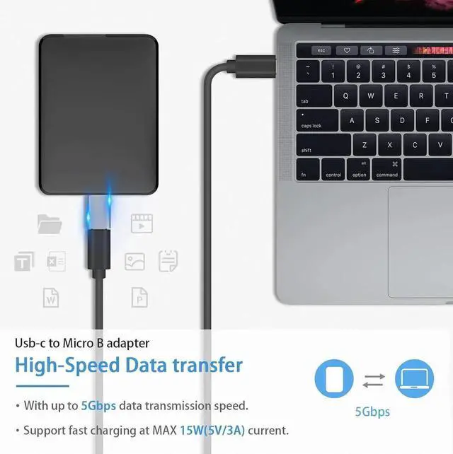Alt view image 4 of 7 - Aomoproing USB C to Micro B Adapter, 2-Pack 5Gbps Type C Cable, USB C 3.1 Hard Drive Cable Support Data and Charging for Type C 3.0 External Portable SSD HDD