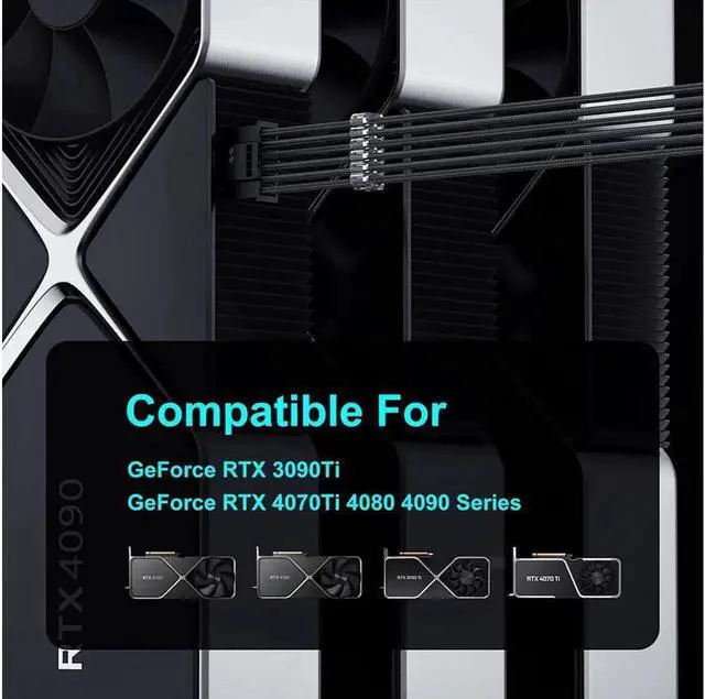 Alt view image 6 of 7 - PCIE 5.0 Extension Cable, RTX 4090 Power Cable 16Pin(12+4) Male to 4X8Pin Female PCI-e 5.0 Extension 12VHPWR Cable+18AWG 24Pin ATX Motherboard Extension Cable for GeForce RTX 4090 4080 4070Ti 3090Ti