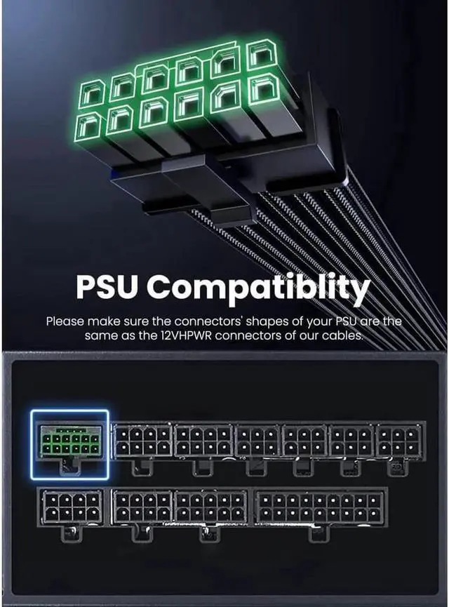 Alt view image 2 of 7 - PCI-e 5.0 GPU Power Cable - 70cm 16pin (12+4) 12VHPWR Male to Male Sleeved Cable with Combs, 600W PCIe 5 Power Cable for Geforce RTX 3090Ti 4070 Ti 4080 4090 to ATX 3.0 Modular Power Supply