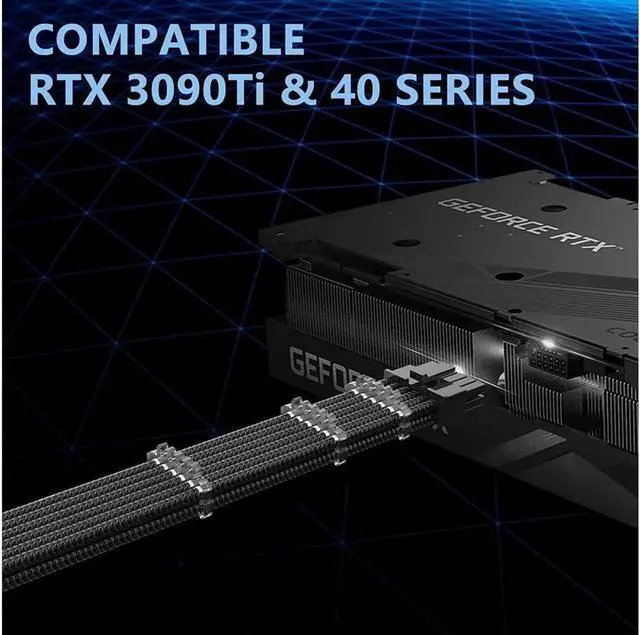 Alt view image 4 of 6 - RTX 3090TI 4090 16Pin(12+4) to 3x8Pin PCI-E 5.0 Sleeved Extension Cable,12Pin to 3x8Pin Compatible 3090ti and RTX4090 4080 Series,13inch with Cable Combs(16AW Black)