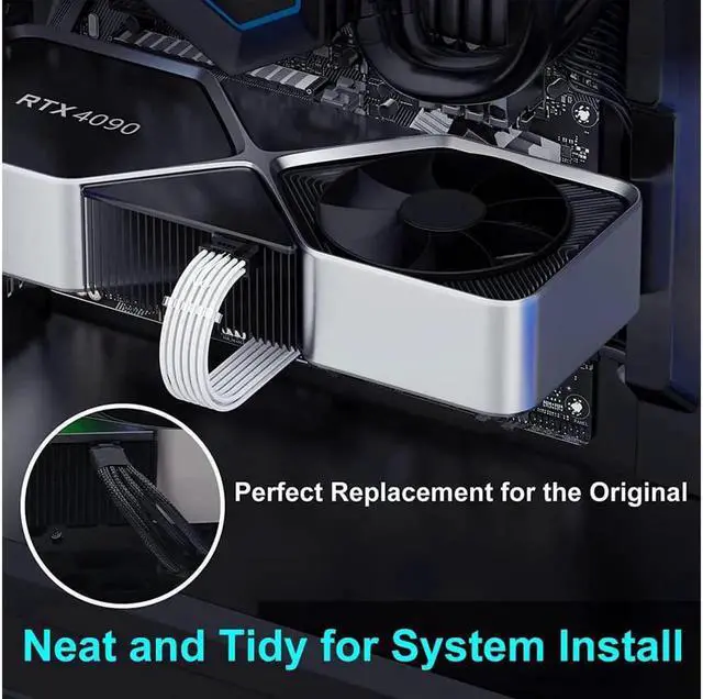 Alt view image 4 of 7 - PCIE 5.0 Extension RTX 4090 4070Ti 12VHPWR Power Cable, 16Pin(12+4) Male to 4X8Pin Female PCI-e 5.0 GPU Extension Cable + 24Pin ATX Motherboard Cable for GeForce RTX 3090Ti 4070Ti 4080 4090