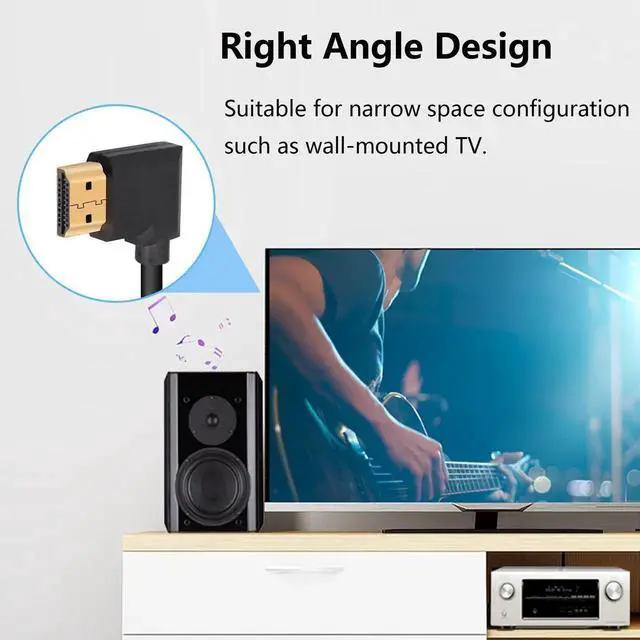 Alt view image 4 of 7 - AOMOPROING 4K HDMI Cable 1.4,90 Degrees Angle HDMI Male to Male Cable 4k@30Hz,Gold-Plated Connector,Support ARC, 3D, Ethernet,for HD TV, Lactop, PC,Projector-Black(1m/3.2Ft) (Black - Straight to Left)