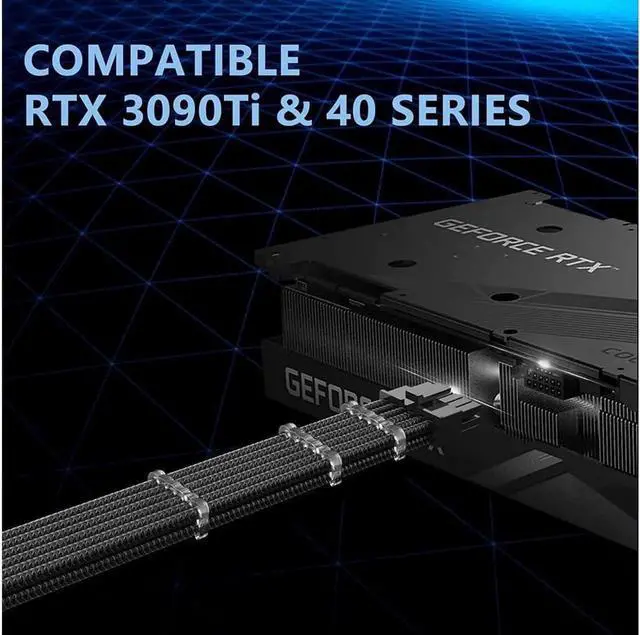 Alt view image 4 of 6 - RTX 4090 4080 4070TI 16Pin(12+4) to 4x8Pin PCI-E 5.0 Sleeved Extension Cable,12Pin to 4x8Pin Compatible 4090 4080 4070TI Series and RTX3090ti,14inch with Cable Combs (16AWG/Black)