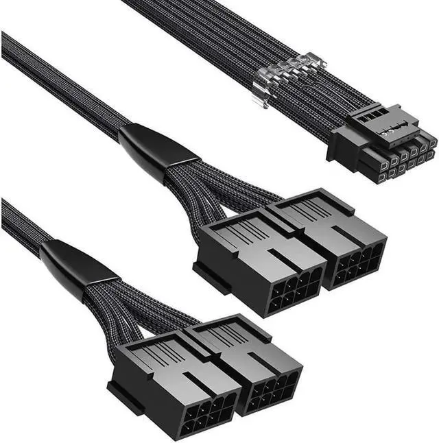 Main image of PCI-e 5.0 Extension Cable, RTX 4090 4080 16Pin(12+4) Male to 4x8Pin Female 12VHPWR Cable PCIE GPU Power Sleeved Extender Cord Compatible for GeForce RTX 4090/4080/4070Ti/3090Ti (14inch, Black)