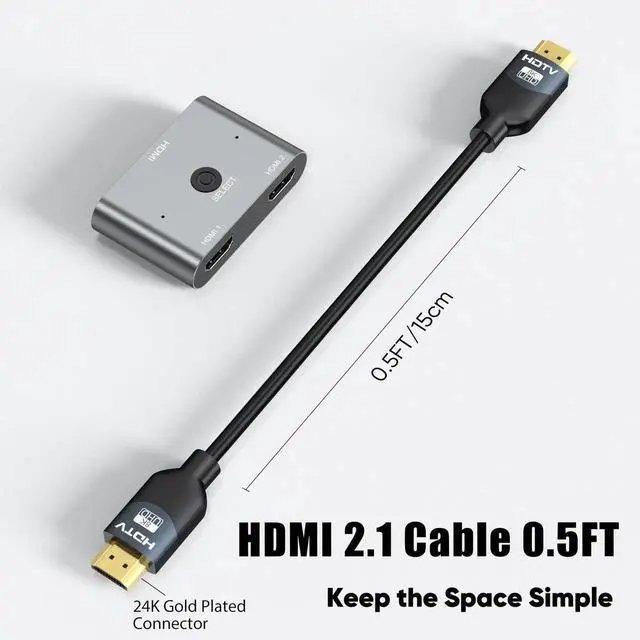 Alt view image 5 of 7 - 8K HDMI 2.1 Cable 0.5FT6Inch2-Pack, Ultra High Speed 48Gbps HDMI Braided Cord, Support HDR10+, eARC, SBTM, QMS, CEC, HDCP 2.3 for TV, Monitor, PC, Laptop, HDMI Switch, HDMI Splitter, KVM, Projector