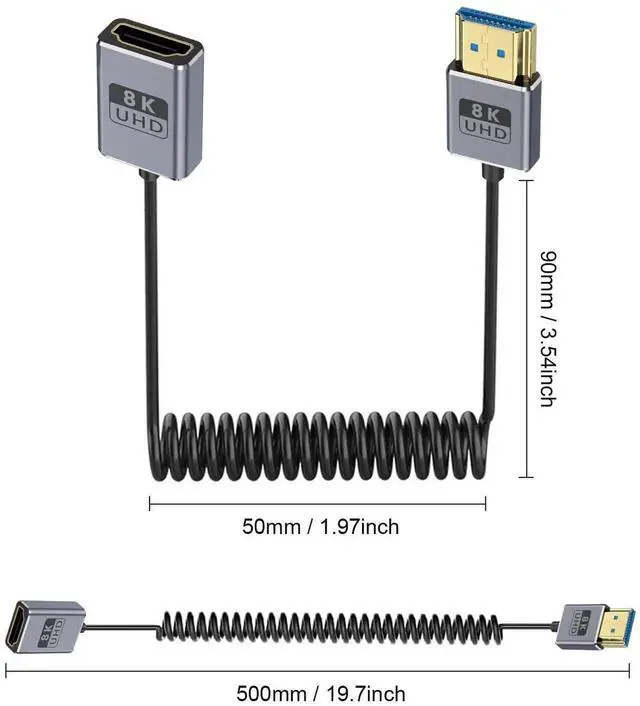 Alt view image 7 of 7 - AOMOPROING 8K Coaxial Coiled HDMI Extension Cable, HDMI Male to Female Coiled Cable 48Gbps,HDMI 2.1 Cable Adapter for Roku,TV Stick, PS5, PS4, Xbox, Laptop, Blu Ray 1FT-1.5FT