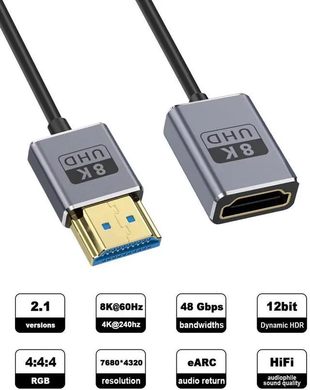 Alt view image 4 of 7 - AOMOPROING 8K Coaxial Coiled HDMI Extension Cable, HDMI Male to Female Coiled Cable 48Gbps,HDMI 2.1 Cable Adapter for Roku,TV Stick, PS5, PS4, Xbox, Laptop, Blu Ray 1FT-1.5FT