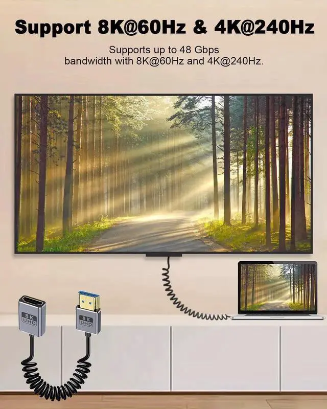 Alt view image 2 of 7 - AOMOPROING 8K Coaxial Coiled HDMI Extension Cable, HDMI Male to Female Coiled Cable 48Gbps,HDMI 2.1 Cable Adapter for Roku,TV Stick, PS5, PS4, Xbox, Laptop, Blu Ray 1FT-1.5FT