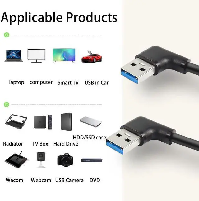 Alt view image 5 of 5 - Aomoproing USB to USB Cable,USB 3.0 A to A Male Cable Double End USB Cord Compatible with Hard Drive Enclosures, DVD Player, Laptop Cool-60CM (Black - Left Angle to Left Angle)