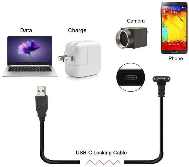 Alt view image 7 of 7 - Aomoproing Down Up Angled USB 3.1 Type-C Dual Screw Locking to Standard USB3.0 Data Cable 90 Degree Compatible for Camera 120cm