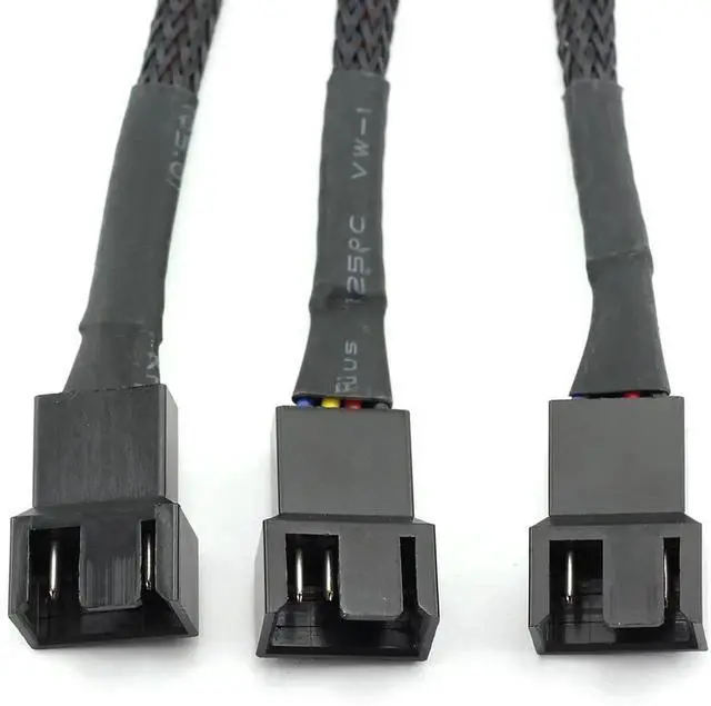 Alt view image 2 of 6 - Aomoproing 4Pin 1 to 3 Ways PWM Fan Splitter Cable Black Sleeved Fan Power Extension Cable 4Pin Female to 3X 4Pin Male 27cm/10.5 inches