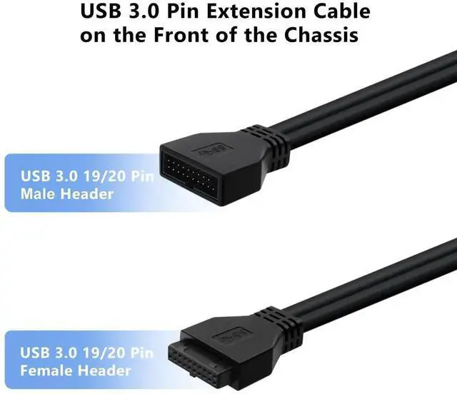 Alt view image 4 of 6 - Aomoproing USB 3.0 Motherboard Extension Cable 19/20 Pin Male to Female Internal Extension Adapter (Black, 0.8FT)