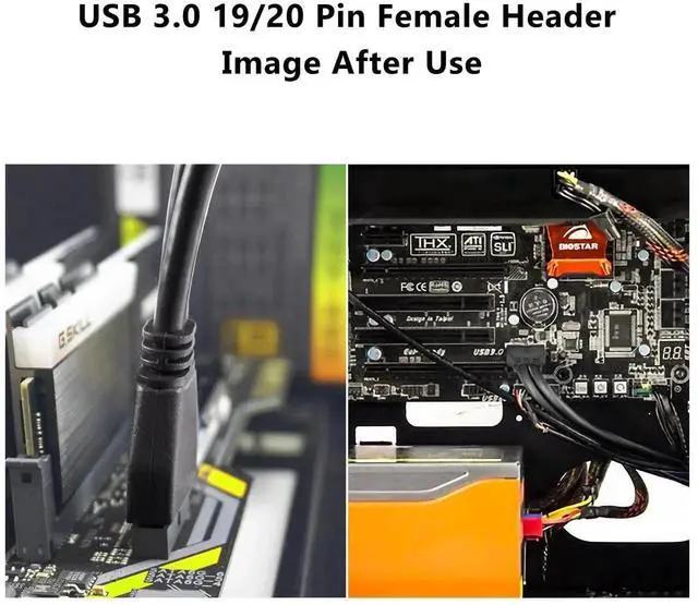 Alt view image 6 of 6 - Aomoproing USB 3.0 Motherboard Extension Cable 19/20 Pin Male to Female Internal Extension Adapter (Black, 0.8FT)