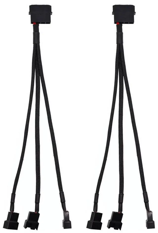 Alt view image 4 of 4 - 2Pcs PMW Fan Splitter Cable 4Pin to 3Pin/4Pin PC Case Fan D Type Sleeved Adapter Cable 1 to 3 PMW Fan Splitter Extension Power Cable Power Adapter Cable PC Computer Cooling Fan Wire