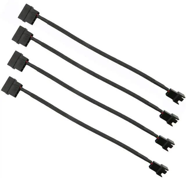 Main image of Aomoproing  4Pcs 4 Pin PWM Fan Splitter Adapter Cable, 4pin MOL-ex Fan Splitter Cable Extension Power Cable 1 to 1 12v Black Sleeved Braided Computer PC Case Cooler Fan Power Splitter Adapter Cable
