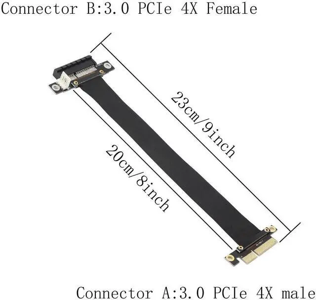 Alt view image 2 of 6 - Aomoproing  PCIe 4X Extension Cable, PCI-Express 3.0 Male to Female Riser Cable PCI-E Extender Adapter Jumper for Graphics Card, 23cm 180 Degree
