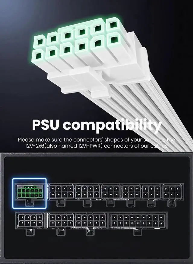 Alt view image 5 of 7 - Aomoproing16pin GPU Power Cable - 70cm PCI-e 5.0 12VHPWR 600W 12+4 Male to Male 12V-2x6 PSU Sleeved Cable for RTX 3090Ti 4070 Ti 4080 4090 5090 5080 5070 5070Ti to ATX 3.0 Modular Power Supply (White)