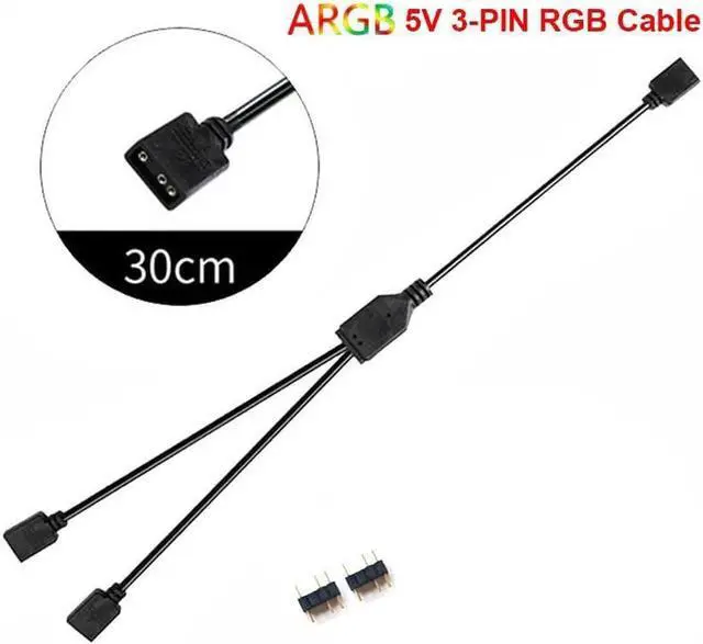 Alt view image 2 of 3 - Aomoproing   2 Pack 5V 3-Pin RGB 2-Way Female to x Female RBW LED Strip Splitter Cable,2 Port AURA RGB Lighting Hub w/ Gender Changer Adapter - 1 Foot