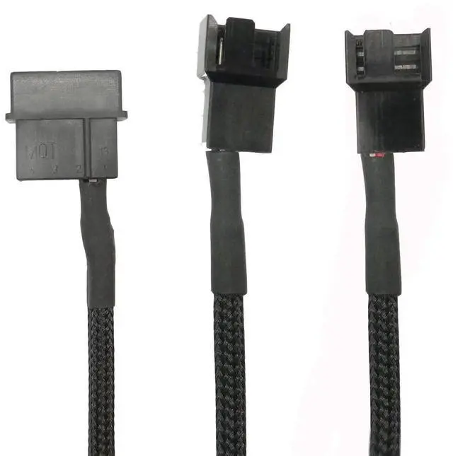Alt view image 2 of 5 - Aomoproing 2Pcs 4 Pin PWM Fan Splitter Adapter Cable, 4pin MOL-ex Fan Splitter Cable Extension Power Cable 1 to 2 12v Black Sleeved Braided Computer PC Case Cooler Fan Power Splitter Adapter Cable