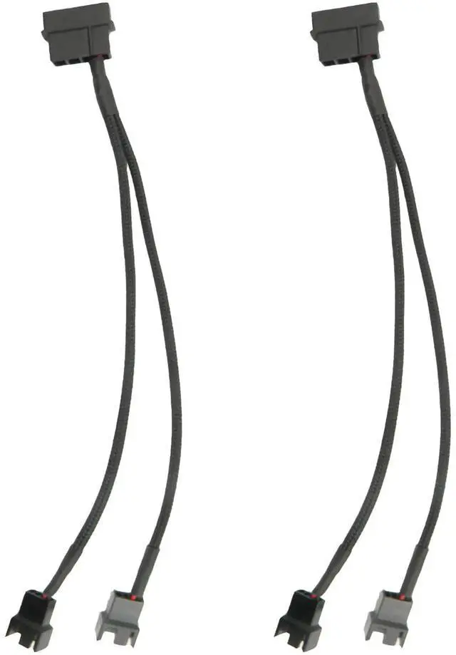 Alt view image 4 of 5 - Aomoproing 2Pcs 4 Pin PWM Fan Splitter Adapter Cable, 4pin MOL-ex Fan Splitter Cable Extension Power Cable 1 to 2 12v Black Sleeved Braided Computer PC Case Cooler Fan Power Splitter Adapter Cable